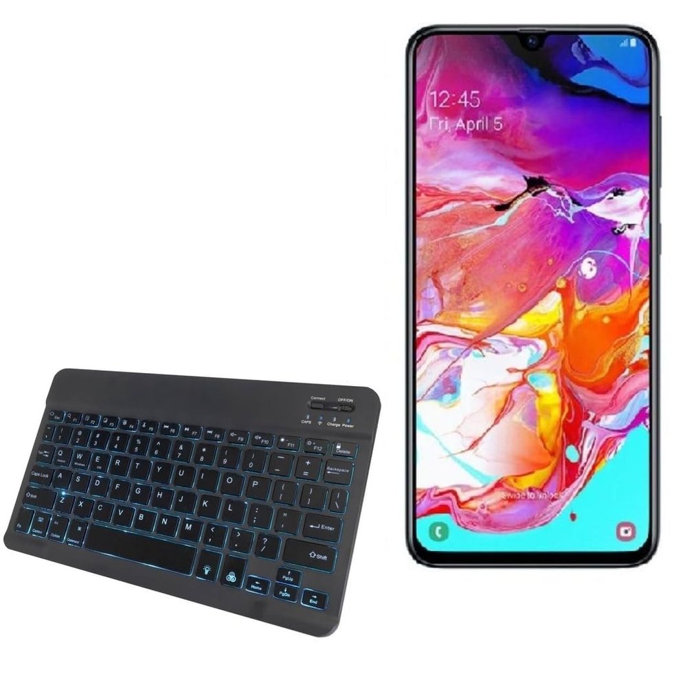 BoxWave Keyboard Compatible with Samsung Galaxy A70 - SlimKeys Bluetooth Keyboard - with Backlight, Portable Slim LED 7 Colors - Jet Black