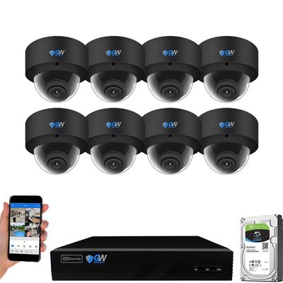 GW Security 8 Channel 12MP NVR UltraHD 4K Face Recognition/Human/Cars Detection PoE Security Camera System with 8 x 8MP Waterproof Microphone 130 Wide Angle Outdoor Indoor Dome Cameras (Black)