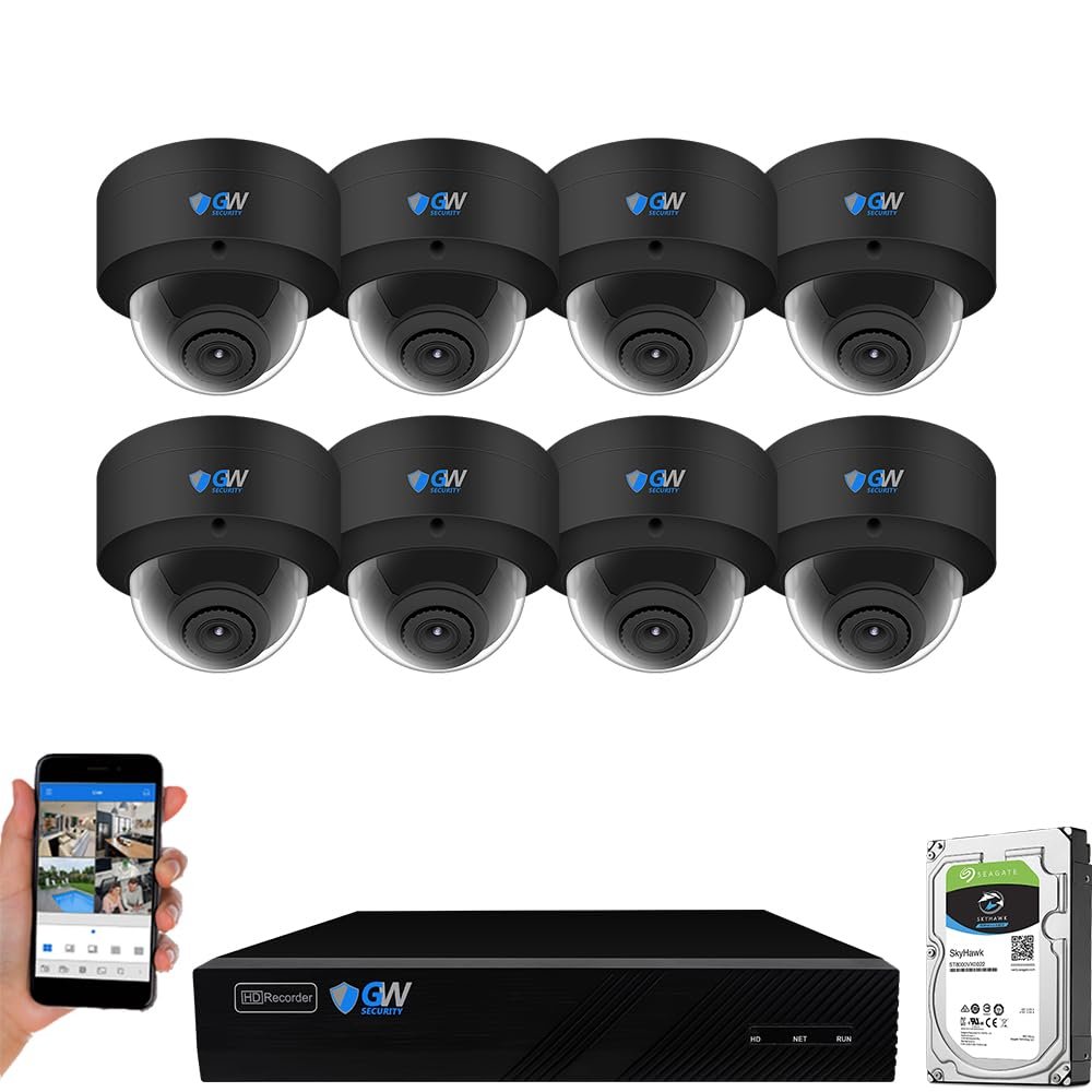 GW Security 8 Channel 12MP NVR UltraHD 4K Face Recognition/Human/Cars Detection PoE Security Camera System with 8 x 8MP Waterproof Microphone 130 Wide Angle Outdoor Indoor Dome Cameras (Black)