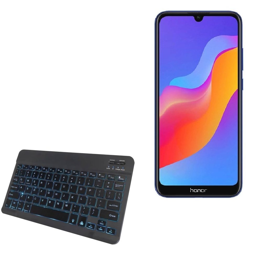 BoxWave Keyboard Compatible with Huawei Honor 8A 2020 - SlimKeys Bluetooth Keyboard - with Backlight, Portable Slim LED 7 Colors - Jet Black