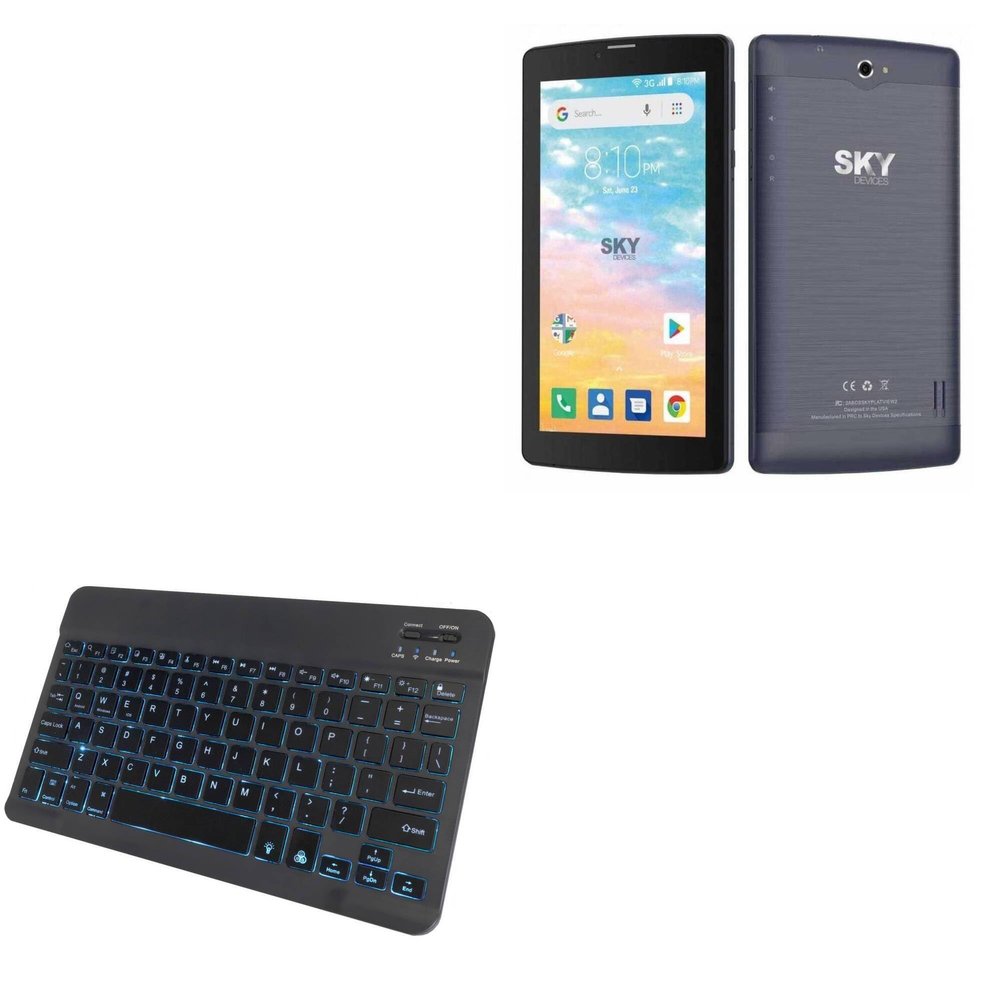 BoxWave Keyboard Compatible with Sky Devices Platinum View2 - SlimKeys Bluetooth Keyboard - with Backlight, Portable Slim LED 7 Colors - Jet Black