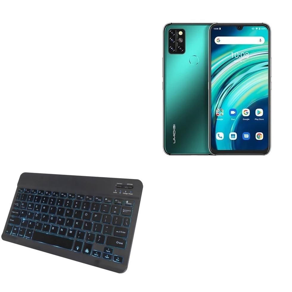 BoxWave Keyboard Compatible with Umidigi A9 Pro - SlimKeys Bluetooth Keyboard - with Backlight, Portable Slim LED 7 Colors - Jet Black