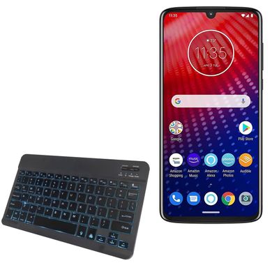 BoxWave Keyboard Compatible with Motorola Moto Z4 - SlimKeys Bluetooth Keyboard - with Backlight, Portable Slim LED 7 Colors - Jet Black