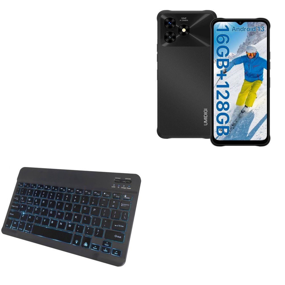 BoxWave Keyboard Compatible with Umidigi G5 Mecha - SlimKeys Bluetooth Keyboard - with Backlight, Portable Slim LED 7 Colors - Jet Black