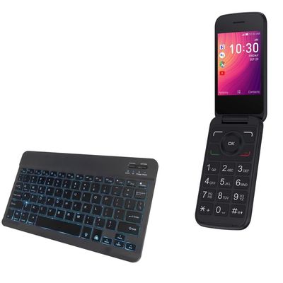 BoxWave Keyboard Compatible with Alcatel Go Flip 3 - SlimKeys Bluetooth Keyboard - with Backlight, Portable Slim LED 7 Colors - Jet Black
