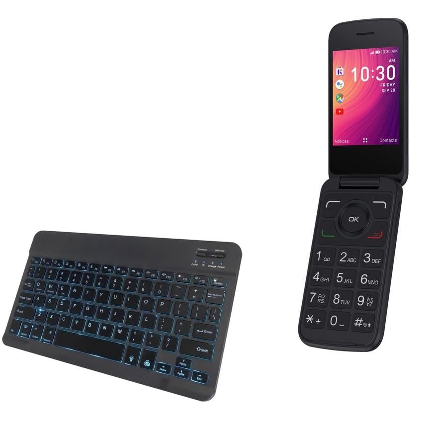 BoxWave Keyboard Compatible with Alcatel Go Flip 3 - SlimKeys Bluetooth Keyboard - with Backlight, Portable Slim LED 7 Colors - Jet Black