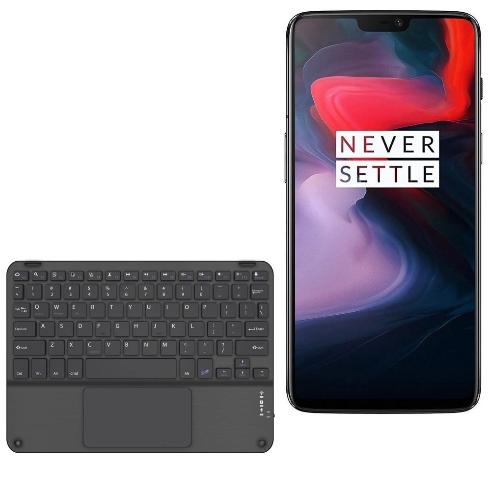 BoxWave Keyboard Compatible with OnePlus 6 - SlimKeys Bluetooth Keyboard with Trackpad, Portable Slim TouchPad - Jet Black
