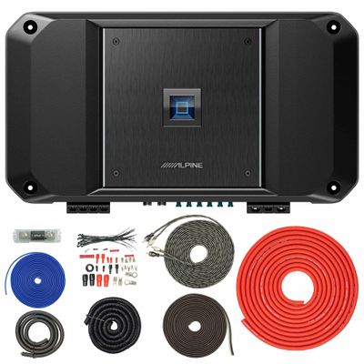 Alpine R2-A150M R Series Mono Class D Subwoofer Amplifier 1500W with SoundBox TCK4 4 Gauge OFC Complete 4 GA Copper Amplifier Install Wiring Kit Bundle