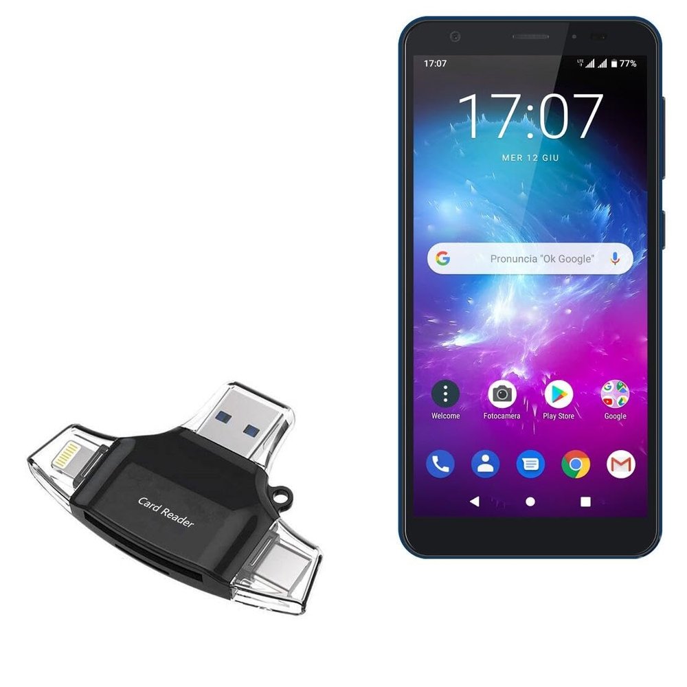 BoxWave Smart Gadget Compatible with ZTE Blade A5 - AllReader SD Card Reader, microSD Card Reader SD Compact USB - Jet Black