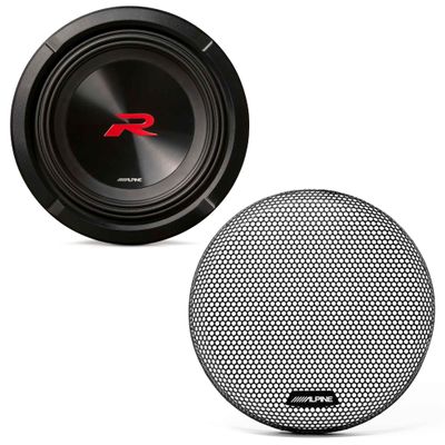 Alpine R2-W8D2 R Series 8 Dual 2-Ohm Subwoofer KTE-8G.3 8-Inch Grille for Select Apline Subwoofer Bundle