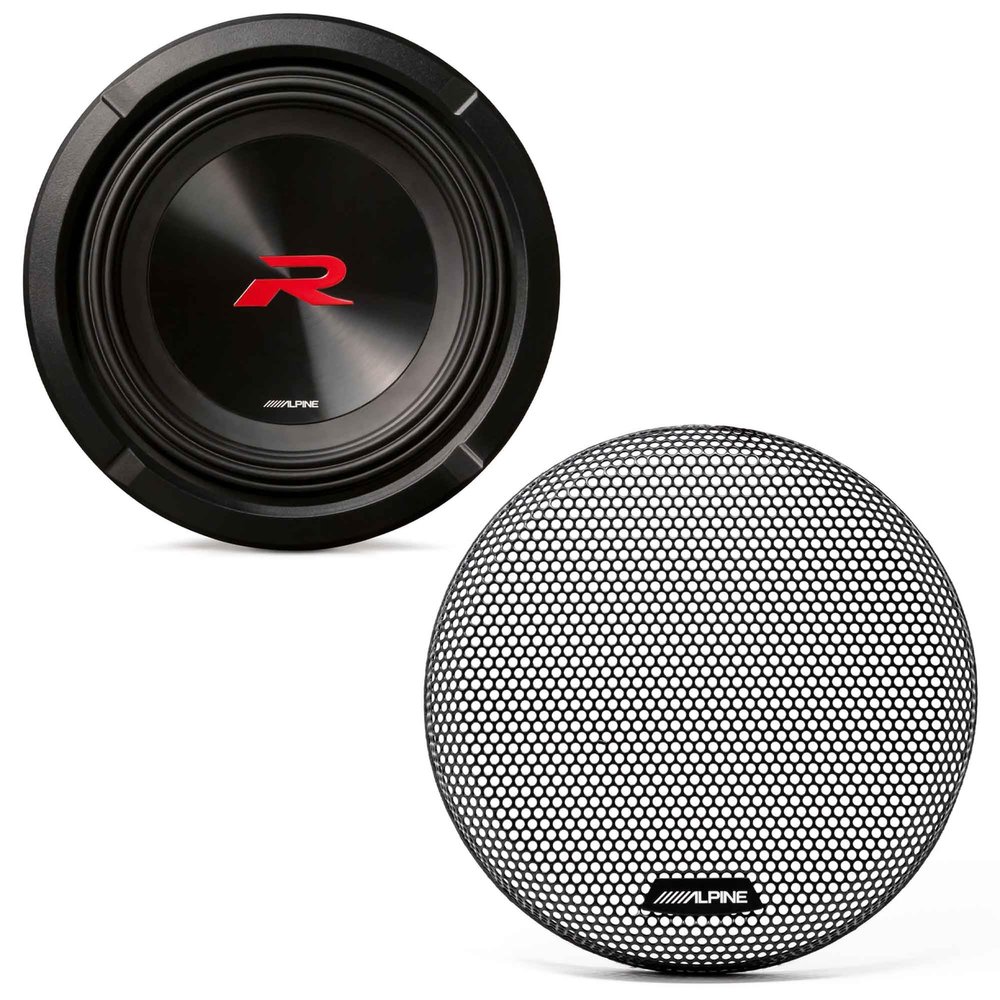 Alpine R2-W8D2 R Series 8 Dual 2-Ohm Subwoofer KTE-8G.3 8-Inch Grille for Select Apline Subwoofer Bundle