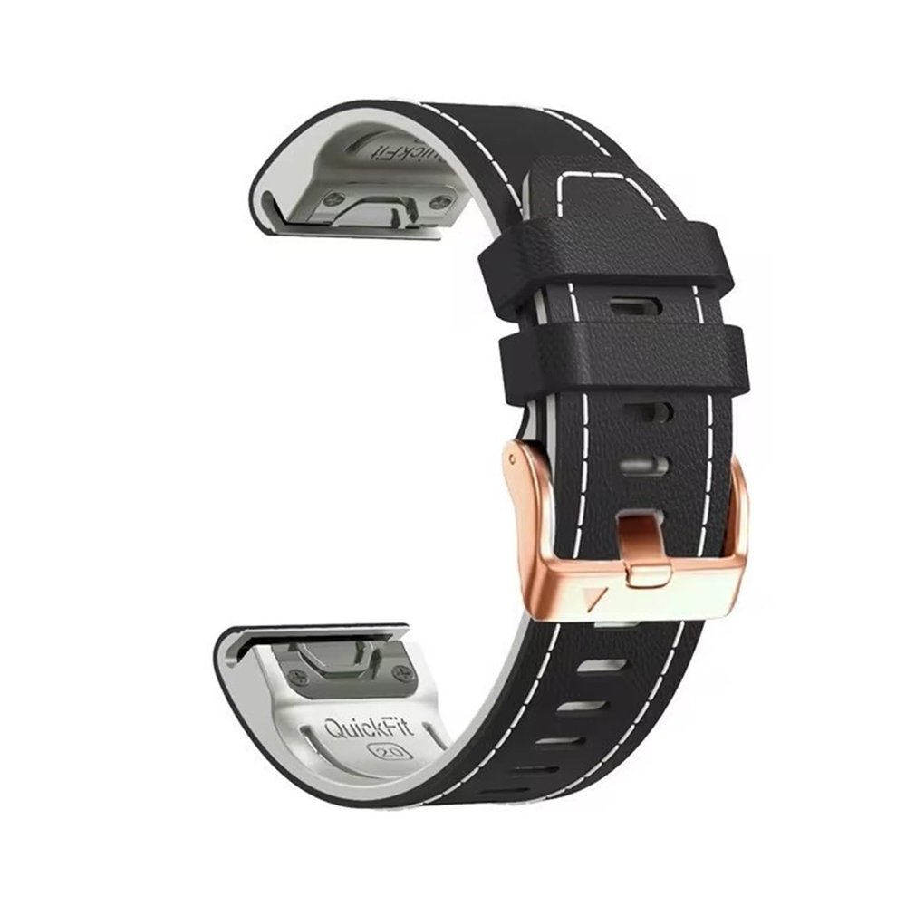 20MM Silicone Leather Strap For Garmin Fenix 8 E 43mm 7S 6s 5s Quick Installation Wristband Accessories(Black,For Fenix 8 43MM)