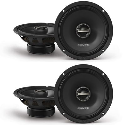 Alpine DM-65-G 6.5-Inch 2-Way Coaxial Speakers with Grille Bundle, 4 Speakers