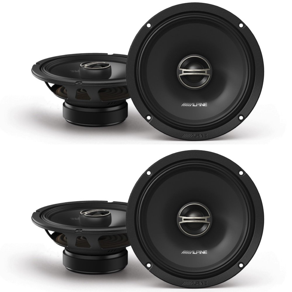 Alpine DM-65-G 6.5-Inch 2-Way Coaxial Speakers with Grille Bundle, 4 Speakers