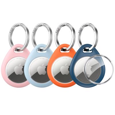UNBREAKcable Holder for Apple AirTag - 4 Pack [Fit Tightly Design] [Easy to Install] [Hold Air Tag Securely] Waterproof TPU Shell Protective Case with All Metal Keychain Key Ring Clip