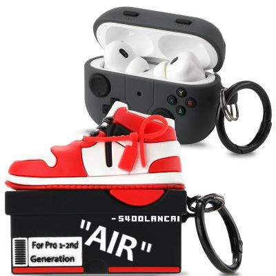 [2Pack] Gedicht for Apple Airpods Pro Case Cover, Cute Cartoon Shoe Box Soft Silicone Protective Cases for AirPods Pro 1st Generation Case with Keychain for Women Men, Shoes+Game Console