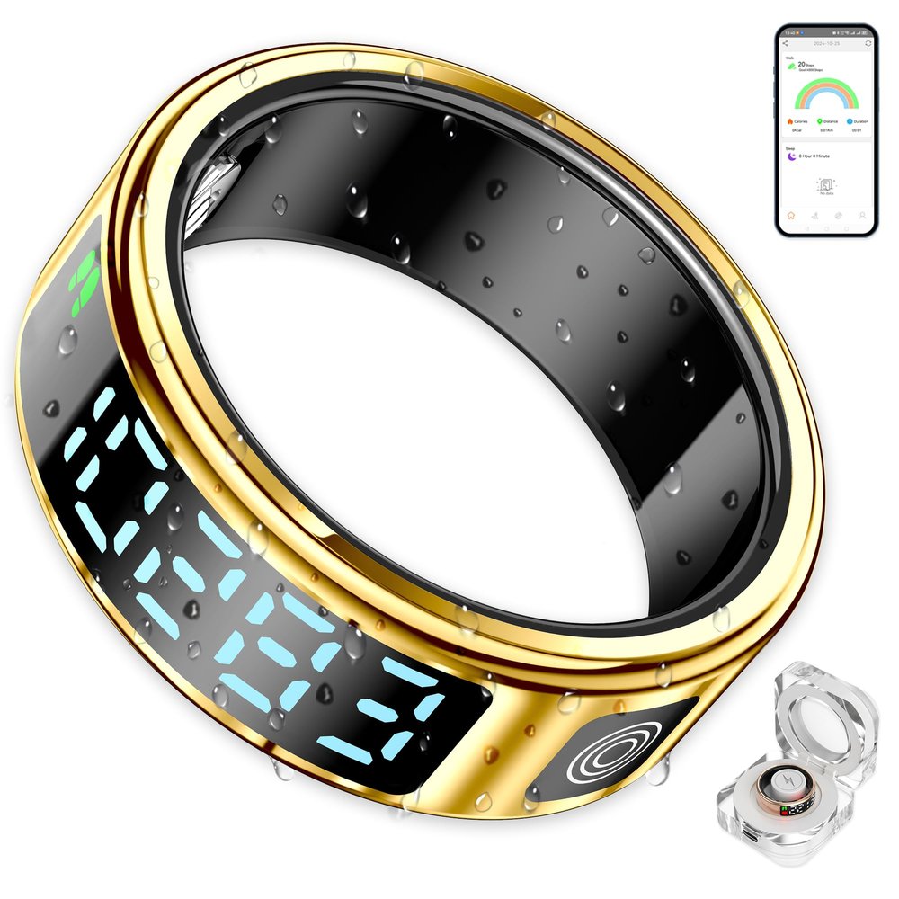 DEERLET Smart Ring Health Tracker with Display for Women Men - German Chip,Ultra Light,Ultrathin,Free Charging case,iOS/Android/Fitness/Heart Rate/SpO2/Sleep/Step/Pressure