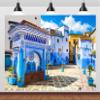 Loccor 12x10ft Fabric Morocco Blue City Backdrop Chefchaouen Square Traditional Moroccan Blue Houses Photography Background for Moroccan Theme Party Decorations Photo Studio Props view 3