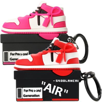 [2Pack] Gedicht for Apple Airpods Pro Case Cover, Cute Cartoon Shoe Box Soft Silicone Protective Cases for AirPods Pro 1st Generation Case with Keychain for Women Men, Red+Rrose Red