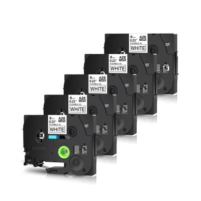 5PK Compatible Flexible-ID Wire Label Tape Compatible with 12mm PT-D600 D210 P700 P710BT Label Maker TZe-FX231 TZ-FX231(6mm Black on White)