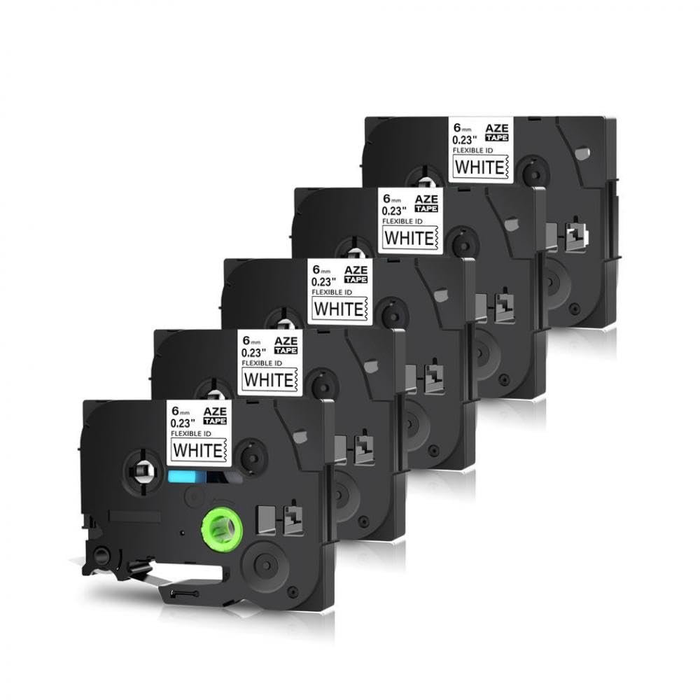 5PK Compatible Flexible-ID Wire Label Tape Compatible with 12mm PT-D600 D210 P700 P710BT Label Maker TZe-FX231 TZ-FX231(6mm Black on White)