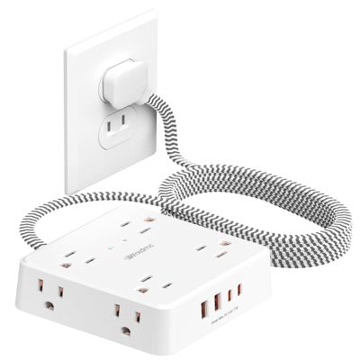 2 Prong Power Strip, WRXDMC 2 Prong to 3 Prong Outlet Adapter, 1400J Two Prong Surge Protector, 10ft Braided Extension Cord with Thin Flat Polarized Plug, 8 AC&4 USB, Wall Mountable for Old House