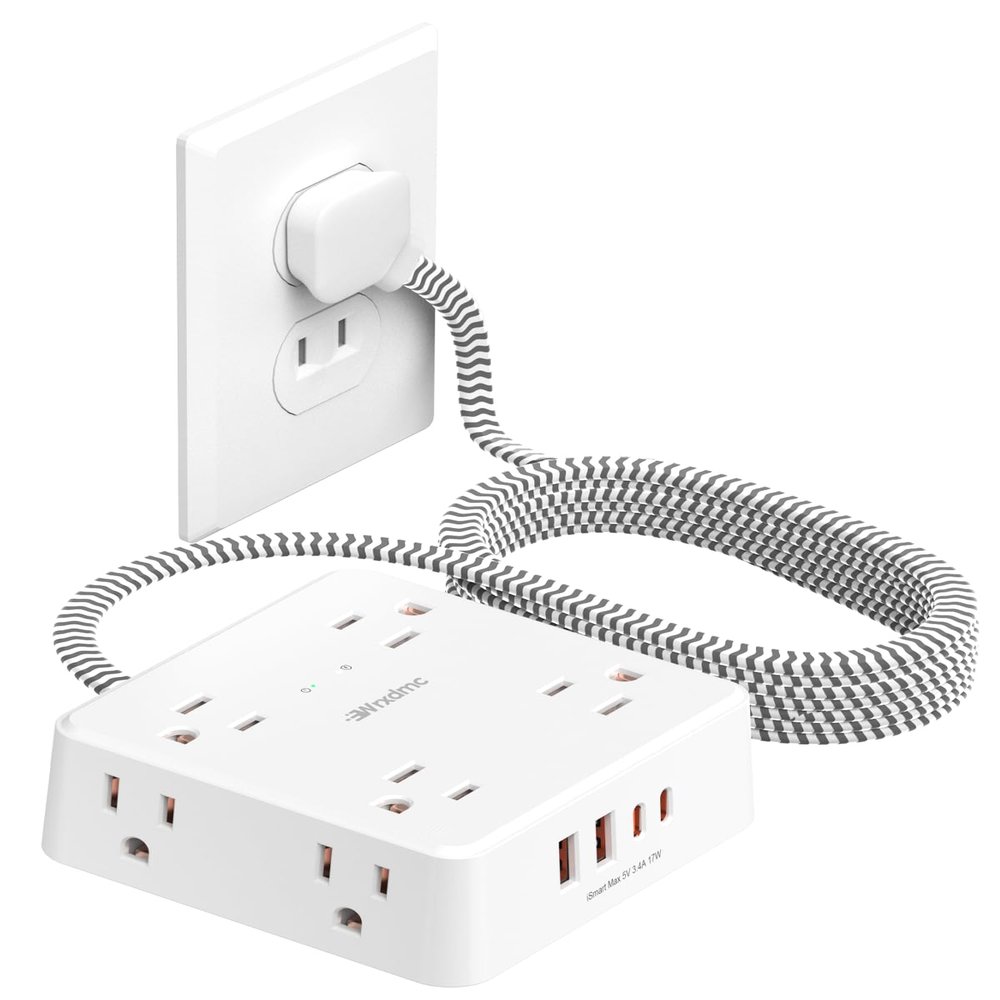 2 Prong Power Strip, WRXDMC 2 Prong to 3 Prong Outlet Adapter, 1400J Two Prong Surge Protector, 10ft Braided Extension Cord with Thin Flat Polarized Plug, 8 AC&4 USB, Wall Mountable for Old House