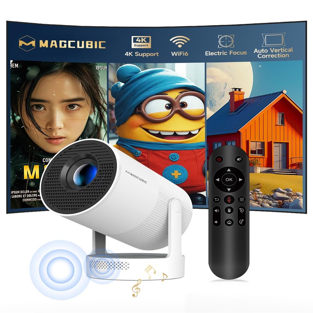 Electric FocusMagcubic Mini Projector 4K Support, Portable Projector with WiFi 6 and Bluetooth 5.4, Smart Proyector, 5W Soundbase Speaker, 180Rotation for Home Theater