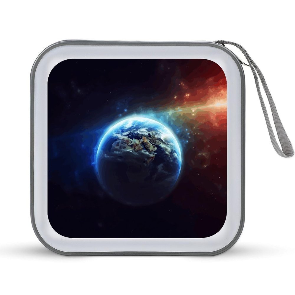 SLKFJEWT Space Planet Earth Portable CD Case Holder,DVD Wallet Holder 40 Capacity CD Cases Storage DVD Book Binder for Car Home Travel