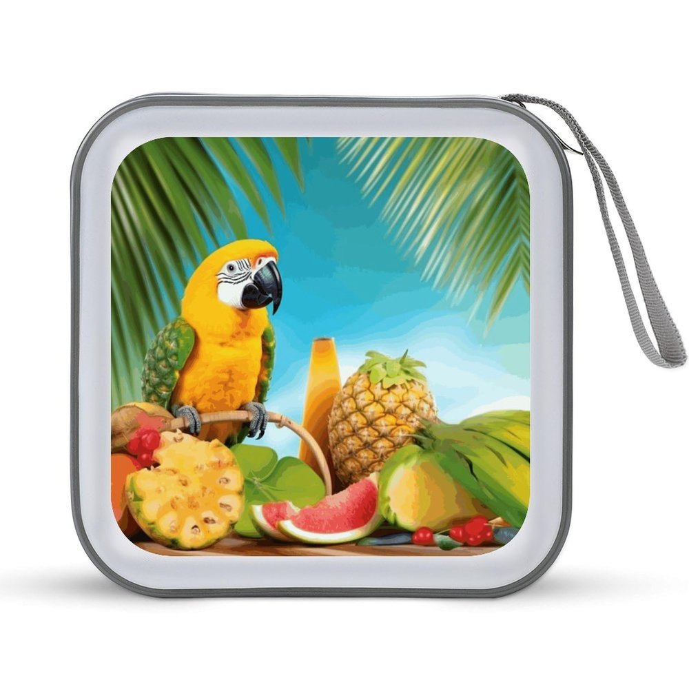SLKFJEWT Summer Parrot Pineapple Birds Portable CD Case Holder,DVD Wallet Holder 40 Capacity CD Cases Storage DVD Book Binder for Car Home Travel