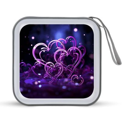 SLKFJEWT Fashional Purple Hearts Portable CD Case Holder,DVD Wallet Holder 40 Capacity CD Cases Storage DVD Book Binder for Car Home Travel