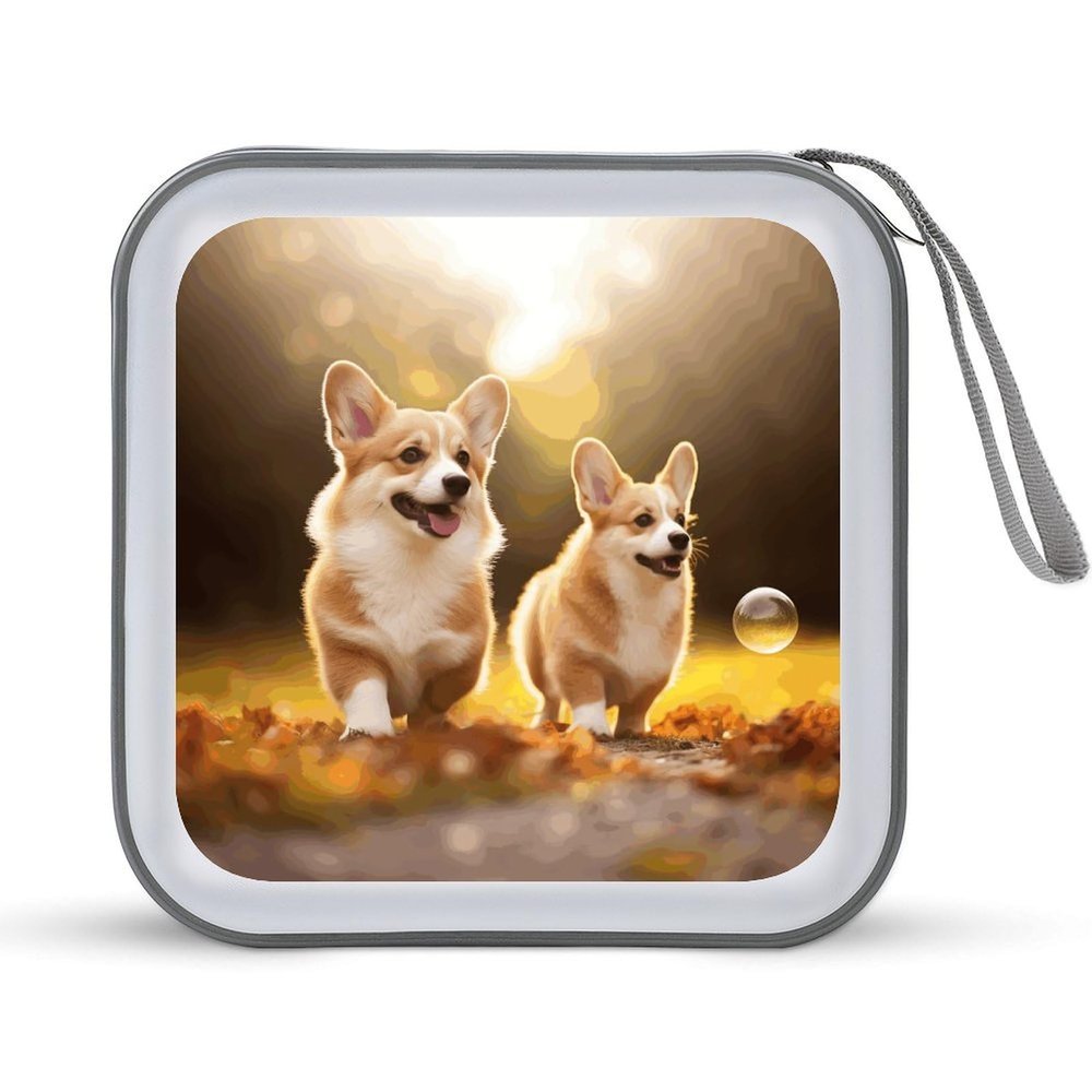 SLKFJEWT Cute Corgi Dog Portable CD Case Holder,DVD Wallet Holder 40 Capacity CD Cases Storage DVD Book Binder for Car Home Travel
