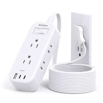 10Ft Extension Cord with Multiple Outlets, Addtam Flat Plug Power Strip Surge Protector Long Cord, Outlet Extender with 6 AC Outlets 3 USB (2 USB C), Multi Plug for Home College Dorm Room Essentials