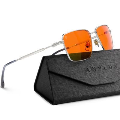 ANYLUV Rectangle Blue Light Glasses, Classic Business Style Computer Glasses, Lightweight Metal Eyeglasses for Anti Eyestrain