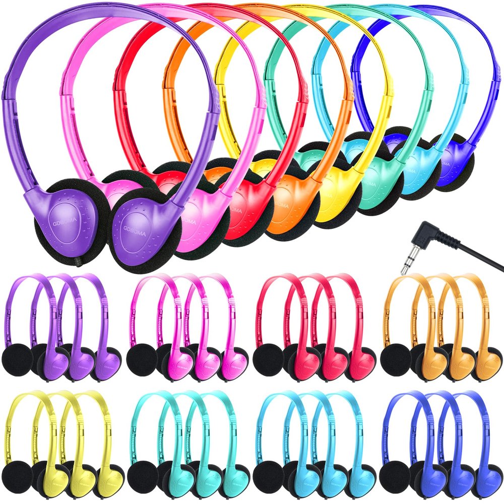 GDBOMA Classroom Headphones Bulk 32 Pack for Kids School Class Set Headphones for Students Teens Toddler Childern Adults 3.5mm Jack Multi Color