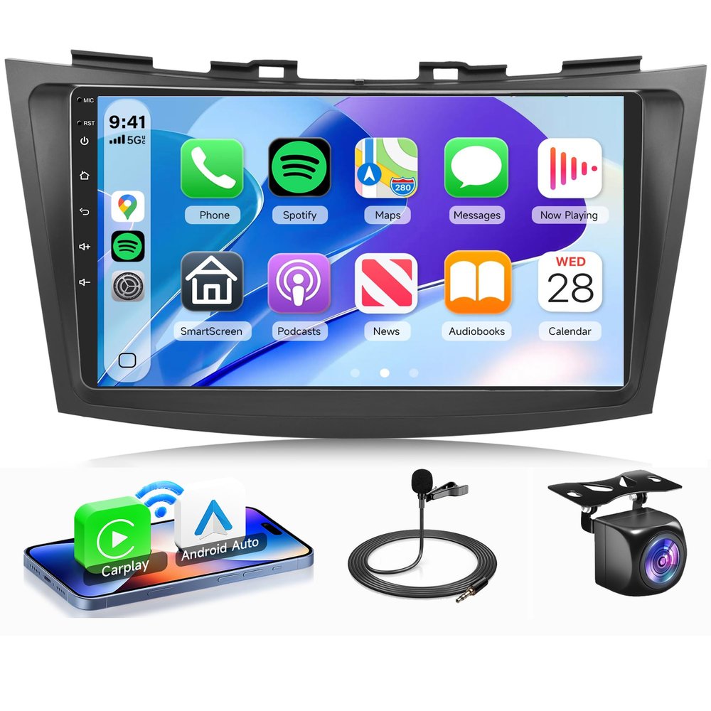 4G+64G Car Radio for Suzuki Swift 2011-2017, Rimoody Android Car Stereo Carplay Android Auto EQ 9 Inch Touchscreen Bluetooth FM RDS GPS WiFi Mirror Link Backup Camera