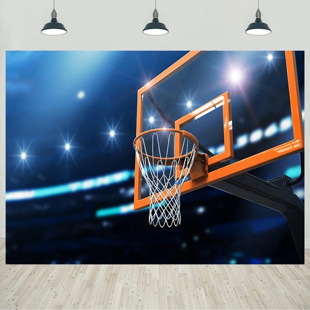 15x8ft Basketball Hoop Backdrop Indoor Basketball Court Stadium Spotlights Photography Background Basketball Theme Birthday Baby Shower Party Decorations Banner Portraits Photo Studio Props