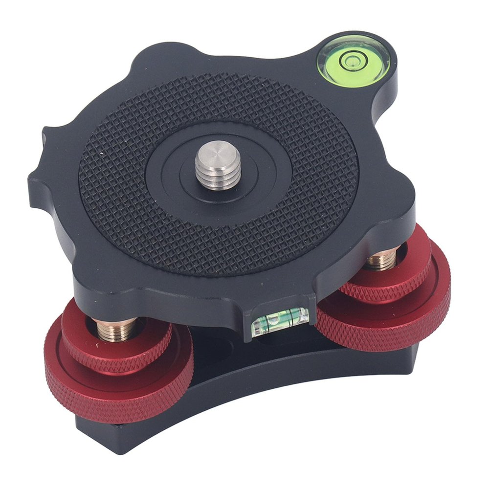 Tripod Head Leveling Base Camera Leveler, 3/8Thread,+ / -5 Angle Adjustment, 3 Bubble Level Triple Wheel Leveler for Macro Panoramic Head, Aluminum Alloy