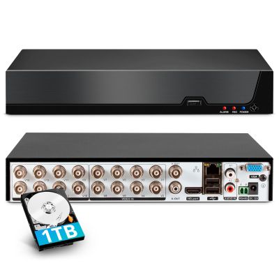 2026 Upgraded16 Channel Security DVR System with 1TB Hard Drive Hybrid 6-in-1 DVR Recorder for 5MP/4K/1080P Cameras (TVI/AHD/CVI/CVBS/IP), Human Detection, 24/7 Recording Remote View on Phone/PC/TV