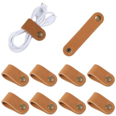 10PCS Reusable Cable Straps Leather Cord Organizer Clips Wire Ties Earphone USB Holder Travel Organizer Multipurpose Winders Holder Keeper Charging Power Cord USB Holder Snap Closure