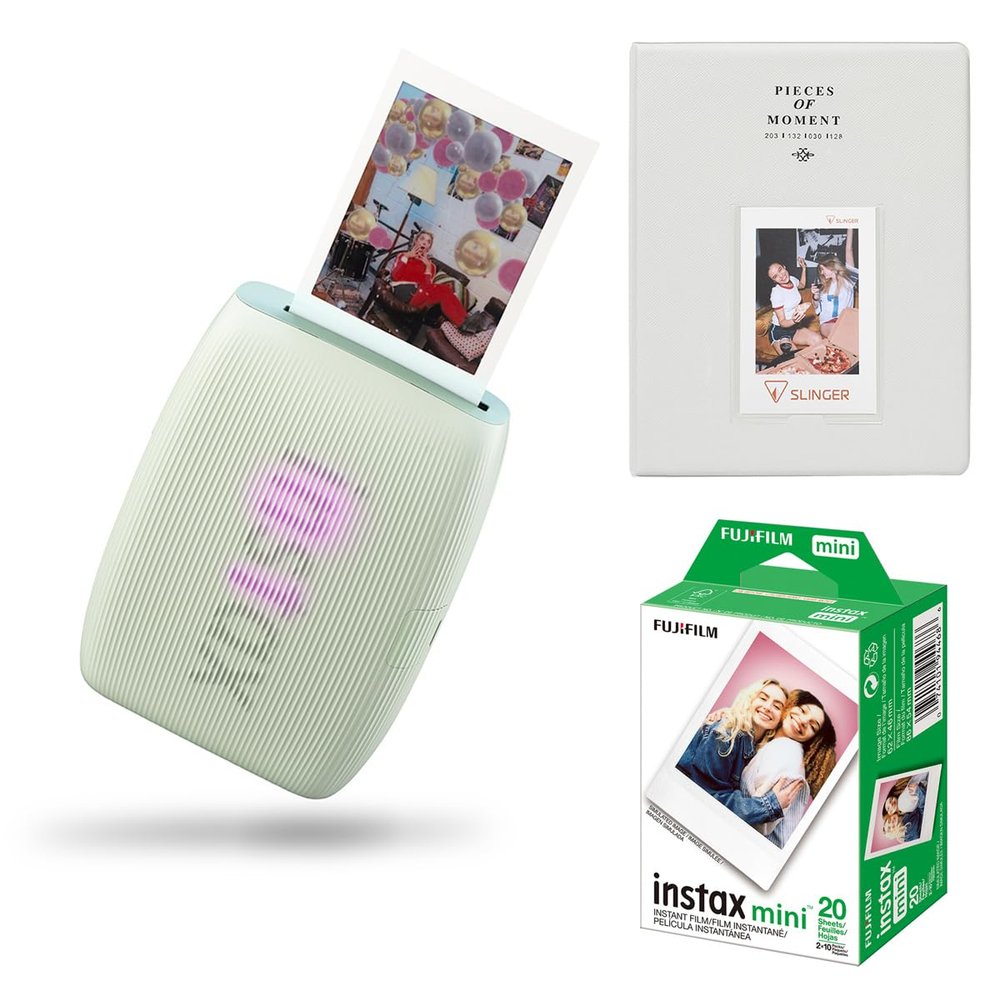 Fujifilm Fujifilm Instax Mini Link 3 Wireless Smartphone Printer, Bundle with Instax Mini 20 Exposures Instant Daylight Film and Photo Album - Green