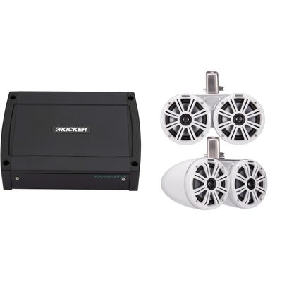 Kicker 45KMTDC65W Dual 6.5" White Coaxial Tower System & 400 Watt Marine Amp with Tube-clamp mounting