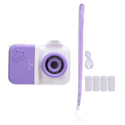 Print Camera with Flash, 32GB Memory Card 2.4inch Screen 1MP Front and Rear Cameras, Thermal Printing Technology (Lightpurple White)