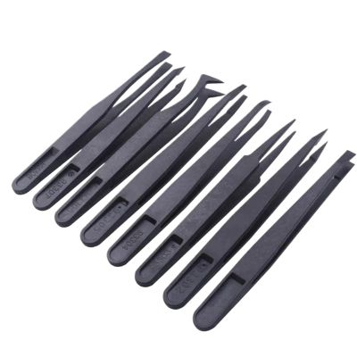 8Pcs Precision Plastic Tweezers Anti Static Black Carbon Fiber DIY Repair Nippers Kit For Electronics Phones Repairing