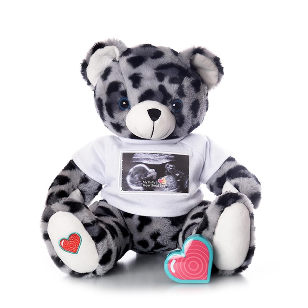 MBHB Digital Voice Recorder Stuffed Bear Ultrasound Tshirt w/20 Second Recorder, Capture Baby's Heartbeat During Pregnancy + Ultrasound for Baby Showers, Leopard