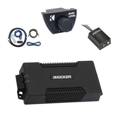 KICKER 48PXA4004 Waterproof 4 Channel Class D Tech 800 Watt Peak Dynamic Power Amplifier with Remote and Wiring Install Kit, Stereo Line Output Converter