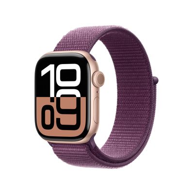Apple Watch Series 10 [GPS + Cellular 42mm case] Smartwatch with Rose Gold Aluminium Case with Plum Sport Loop. Fitness Tracker, ECG App, Always-On Retina Display, Carbon Neutral (Renewed)