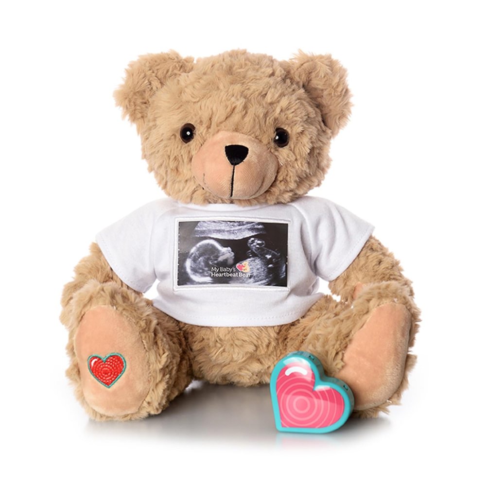 MBHB Digital Voice Recorder Stuffed Bear Ultrasound Tshirt w/20 Second Recorder, Capture Baby's Heartbeat During Pregnancy + Ultrasound for Baby Showers, Tan