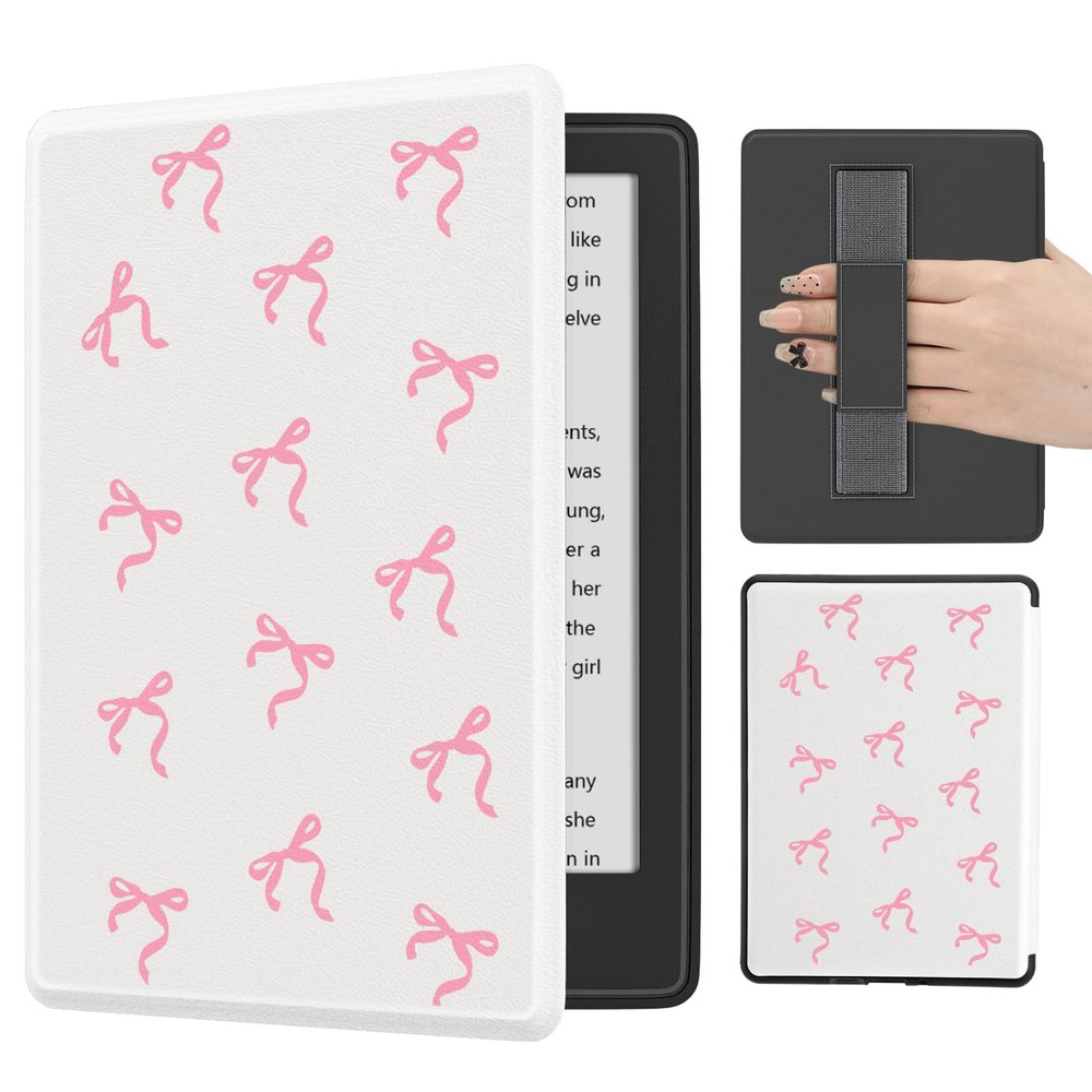 BlHMCASE Kawaii Cute Pink Bow for All-New 7"/6.8" Kindle Paperwhite(12th/11th Generation-2024/2021), Leather Cover Case with Auto Wake/Sleep for Kindle Paperwhite 2024