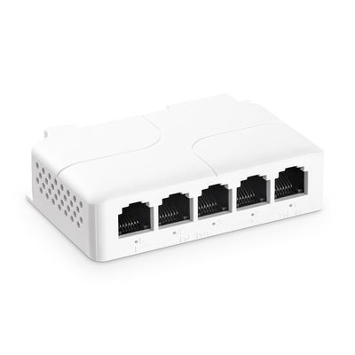 5 Port PoE Extender, 1 in 4 Out PoE+ Repeater, 10/100Mbps, IEEE 802.3 af/at/bt 90W, Wall and Din Rail Mount YuLinca PoE Passthrough Switch